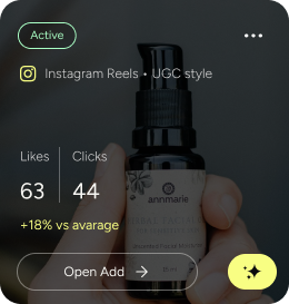 Instagram Reels UGC ad performance card
